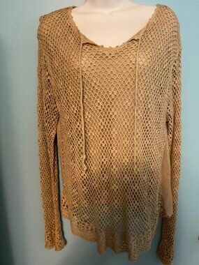 Erika Tan Open-knit Crochet long-sleeve top, Size XL
